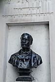 France, Jura, Dole, the bust of Pasteur in front of his house museum in Pasteur Street