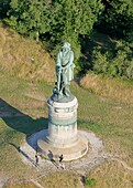 France, Cote d'Or, Alise Saint Reine, monumental statue of Vercingetorix at the top of the mount Auxoir by the sculptor Aime Millet (aerial view)