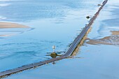 France, Vendee, Beauvoir sur Mer, le Gois submersible road (aerial view)