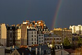 France, Hauts de Seine, Asnieres sur Seine, buildings of Maurice Bokanowski street and rainbow