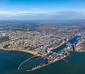 France, Loire Atlantique, Saint Nazaire, the town, the port and the shipyards (aerial view)
