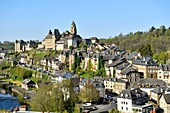 France, Correze, Vezere valley, Limousin, Uzerche, labelled Les Plus Beaux Villages de France (The Most Beautiful Villages in France), view of the village, Saint Pierre church and the Vezere river