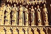 Frankreich, Moselle, Metz, Marienstatuen am Portal der gotischen Kathedrale Saint Etienne von Metz