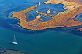 France, Bouches du Rhone, Camargue Regional Natural Park, Port Saint Louis of the Rhone, They of Saint Anthony Hermit (aerial view)