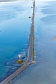 France, Vendee, Beauvoir sur Mer, le Gois submersible road (aerial view)