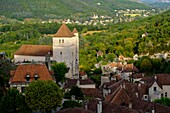 France, Quercy, Lot, Saint Cirq Lapopie, labelled one of the most beautiful villages in France, the church