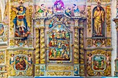France, Finistere, Lampaul Guimiliau Parish close, Notre Dame church, 17th century altarpiece of St. John the Baptist