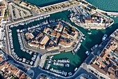 France, Charente Maritime, Saint Martin de Re, listed as World Heritage by UNESCO, the harbour (aerial view)