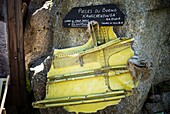 France, Haute Savoie, Chamonix Mont Blanc, Chamonix Valley, Cerro chalet snack bar, relic of the crash of Air India plane Kangchenjunga