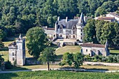 France, Charente Maritime, Crazannes, Crazannes castle nicknamed Castle of Puss in Boots (aerial view)