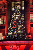 France, Bas Rhin, Strasbourg, old town listed as World Heritage by UNESCO, the place Kleber et the Galeries Lafayette department store decorated for Christmas in Rue du 22 Novembre