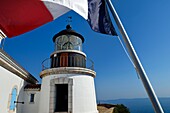 Frankreich, Var, Iles d'Hyeres, Parc national de Port Cros (Nationalpark von Port Cros), Insel Le Levant, militärische Zone, der Titan-Leuchtturm