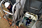 France, Var, Toulon, the naval base (Arsenal), the Charles de Gaulle nuclear powered aircraft carrier on mid life renovation, a ladder stairs