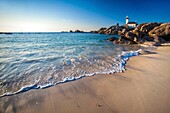 France, Finistere, Pays des Abers, Brignogan Plages, the Pontusval Lighthouse on the Pointe de Beg Pol