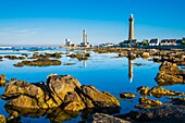 France, Finistere, Penmarc'h, Pointe de Penmarc'h, Penmarc'h and Eckmuhl lighthouses and the semaphore