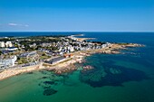 France, Morbihan, Presqu'ile de Quiberon (Quiberon peninsula), Quiberon, la Pointe Beg er Vil, Casino of Quiberon (aerial view)
