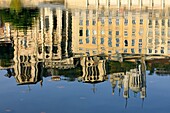 France, Rhone, Lyon, reflections of the basilica Notre Dame de Fourviere on La Saone