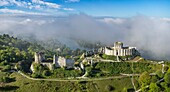 France, Eure, Les Andelys, Chateau Gaillard, 12th century fortress built by Richard Coeur de Lion, Seine valley (aerial view)