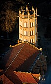 France, Pyrenees, Ariege, Pamiers, St-Volusien abbey church, aerial view of the abbey church
