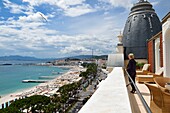 France, Alpes Maritimes, Cannes, the Carlton palace on the boulevard de la Croisette, terrace of a suite of the last floor