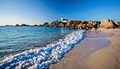 France, Finistere, Pays des Abers, Brignogan Plages, the Pontusval Lighthouse on the Pointe de Beg Pol