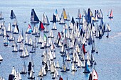 France, Morbihan, La Trinité sur Mer, start of the Tour de Belle Ile regatta (aerial view)