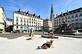 France, Loire Atlantique, Nantes, Place Royale and fountain and Saint-Nicolas basilica