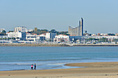 France, Charente Maritime, Royan, the beach, the seafront and the church Notre Dame, completely built in concrete, conceived by the architect Guillaume Gillet