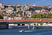 France, Rhone, Lyon, historical site listed as World Heritage by UNESCO, Vieux Lyon (Old Town), footbridge on the Saone river leading to the courthouse