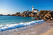 France, Finistere, Pays des Abers, Brignogan Plages, the Pontusval Lighthouse on the Pointe de Beg Pol