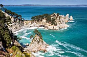 Frankreich, Finistere, Regionaler Naturpark Armoric, Crozon, Cap de la Chevre, Saint Hernot, L'Ile Vierge einer der schönsten Strände in Europa