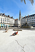 France, Loire Atlantique, Nantes, Place Royale and fountain and Saint-Nicolas basilica
