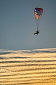 France, Eure, Les Thilliers en Vexin, paramotor in flight, wing Apco