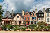 France, Morbihan, Vannes, half timbered facades on the marina