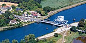 France, Calvados, Benouville, Benouville Bridge or Pegasus Bridge over the canal from Caen to the sea, released June 6 1944 by a British commando (aerial view)