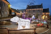 France, Finistere, Locronan, The Locronan christmas illuminated market in one of the most beautiful French village