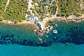 France, Bouches du Rhone, Calanques National Park, Cassis, Anse de l'Arène (aerial view)