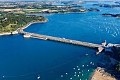 France, Ille et Vilaine, Saint Malo, tidal power station on the Rance river (aerial view)
