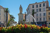 France, Corse du Sud, Ajaccio, the place Foch and the statue of Napoleon Bonaparte