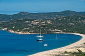 France, Corse du Sud, Roccapina, the beach of Erbaju seen from the Genoese tower