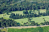 France, Calvados, Colleville sur Mer, Normandy American Cemetery near Omaha beach June 6 1944 landing beach (aerial view)