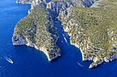 France, Bouches du Rhone, Calanques National Park, Marseille, 9th district, calanque of En Vau (aerial view)
