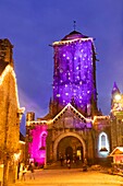 France, Finistere, Locronan, The Locronan christmas illuminated market in one of the most beautiful French village