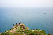 France, Cotes d'Armor, Emerald Coast, Plévenon, Cap Fréhel, pink sandstone rocks at the tip of the cape