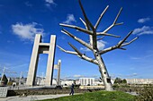 France, Finistere, Brest, the bridge of the Recouvrance and the emphatic tree, work of art signed by the Barcelona architect Enric Ruiz Gel