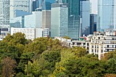 France, Paris, Bois de Boulogne, La Defense district, the Bois de Boulogne and the Jardin d'Aclimatation from the Fondation Louis Vuitton by Frank Gehry