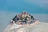 France, Manche, Le Mont Saint Michel, listed as World Heritage by UNESCO, Mont Saint Michel (aerial view)