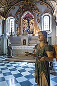 France, Haute Corse, Bastia, baroque interior of the church of Saint Croix, polychrome wood angel in the chapel of the black Christ
