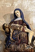 France, Jura, Poligny, Place Notre Dame, Mouthier Vieillard church dated 11th century, Pieta, statue dated late 16th century