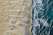 France, Bouches du Rhone, Camargue Regional Nature Park, Arles, Piémanson beach (aerial view)